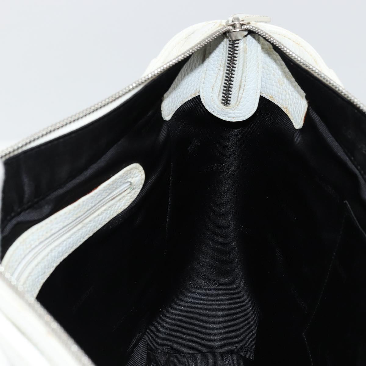 LOEWE Hand Bag Leather White Silver Auth 176235