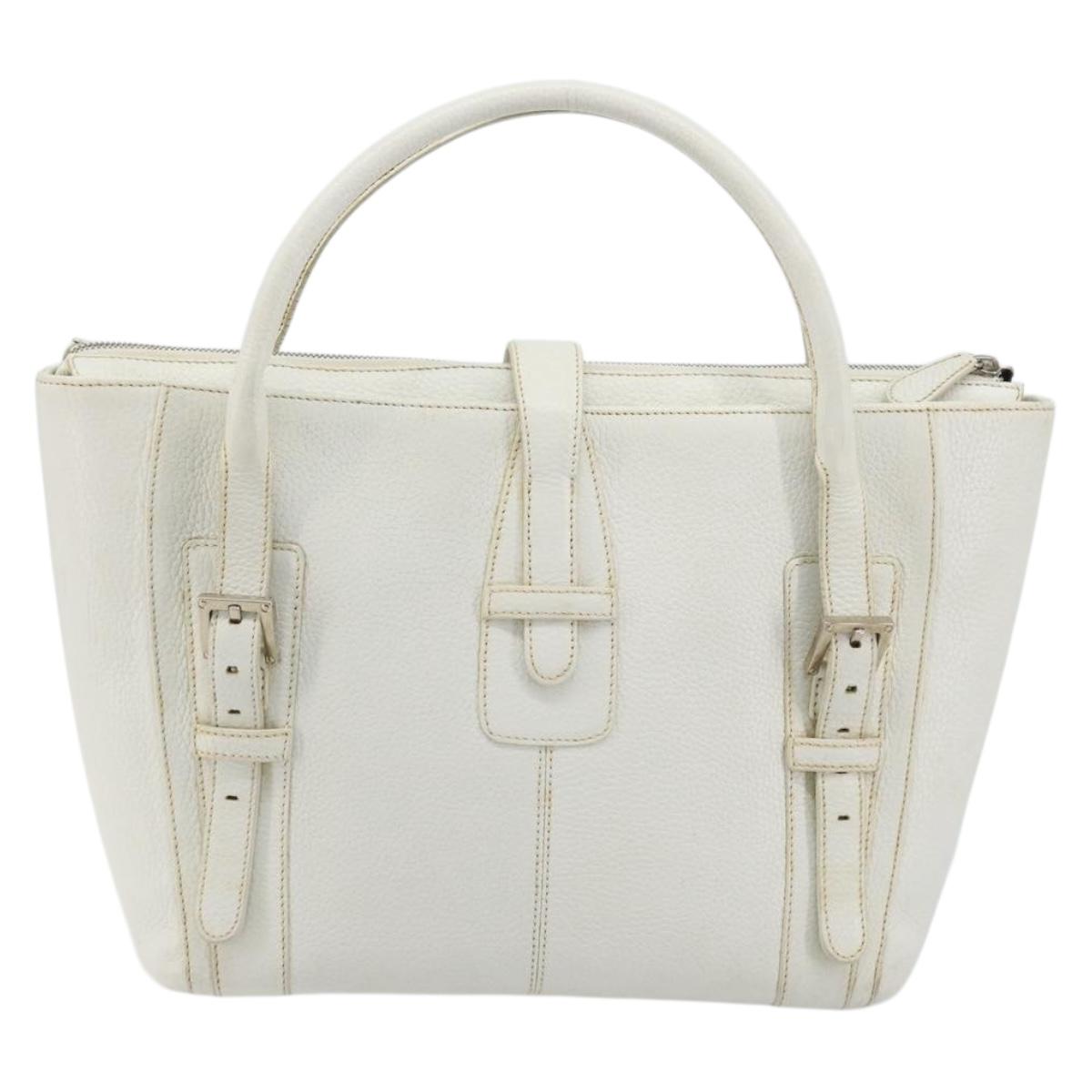 LOEWE Hand Bag Leather White Silver Auth 176235