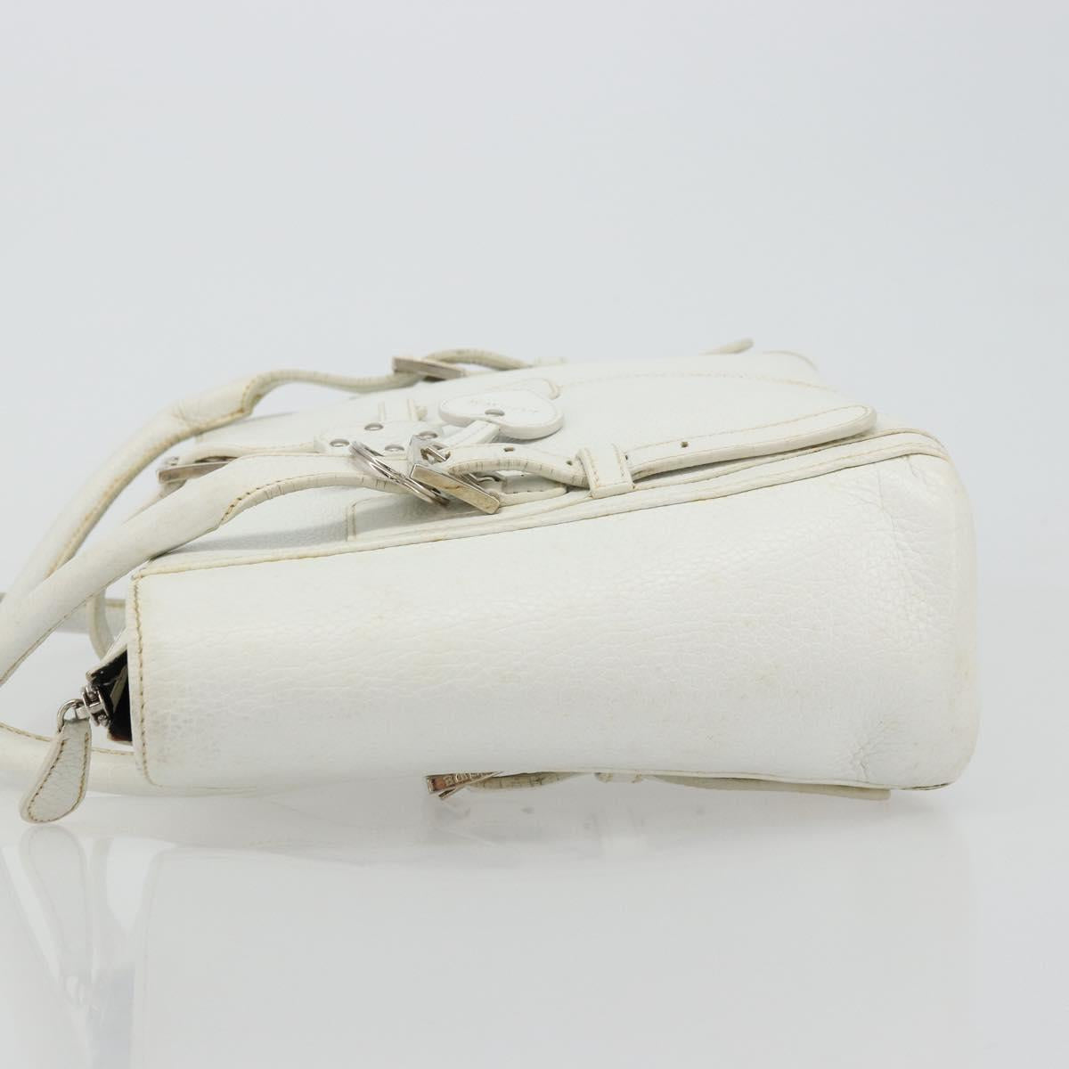 LOEWE Hand Bag Leather White Silver Auth 176235