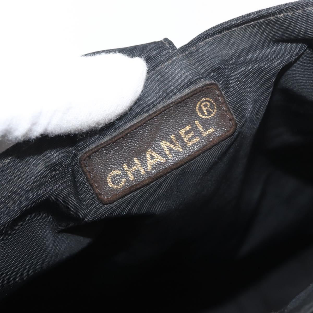 CHANEL Hand Bag Nylon Black Silver CC Auth 176247