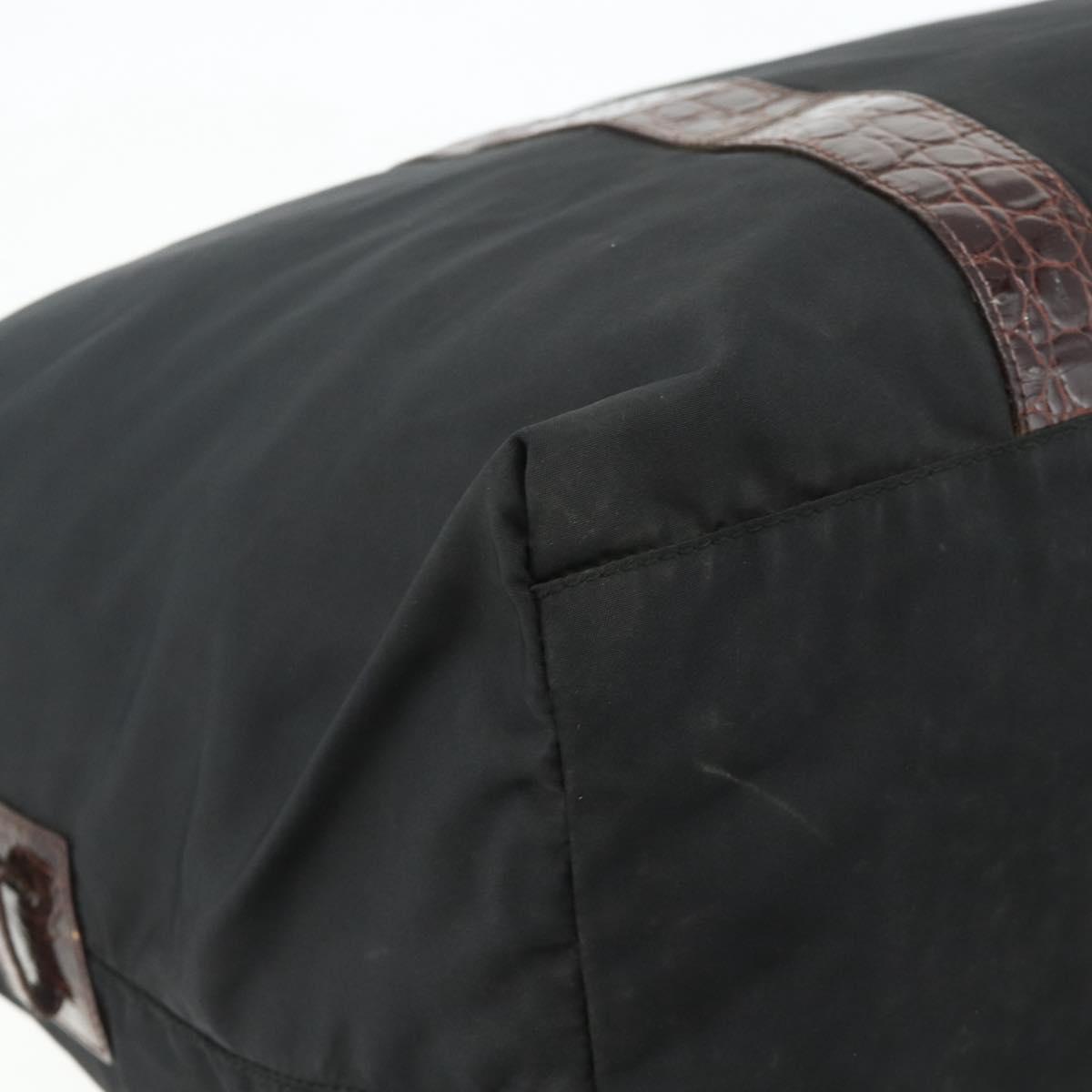 PRADA Boston Bag Nylon Black Gold Auth 176251