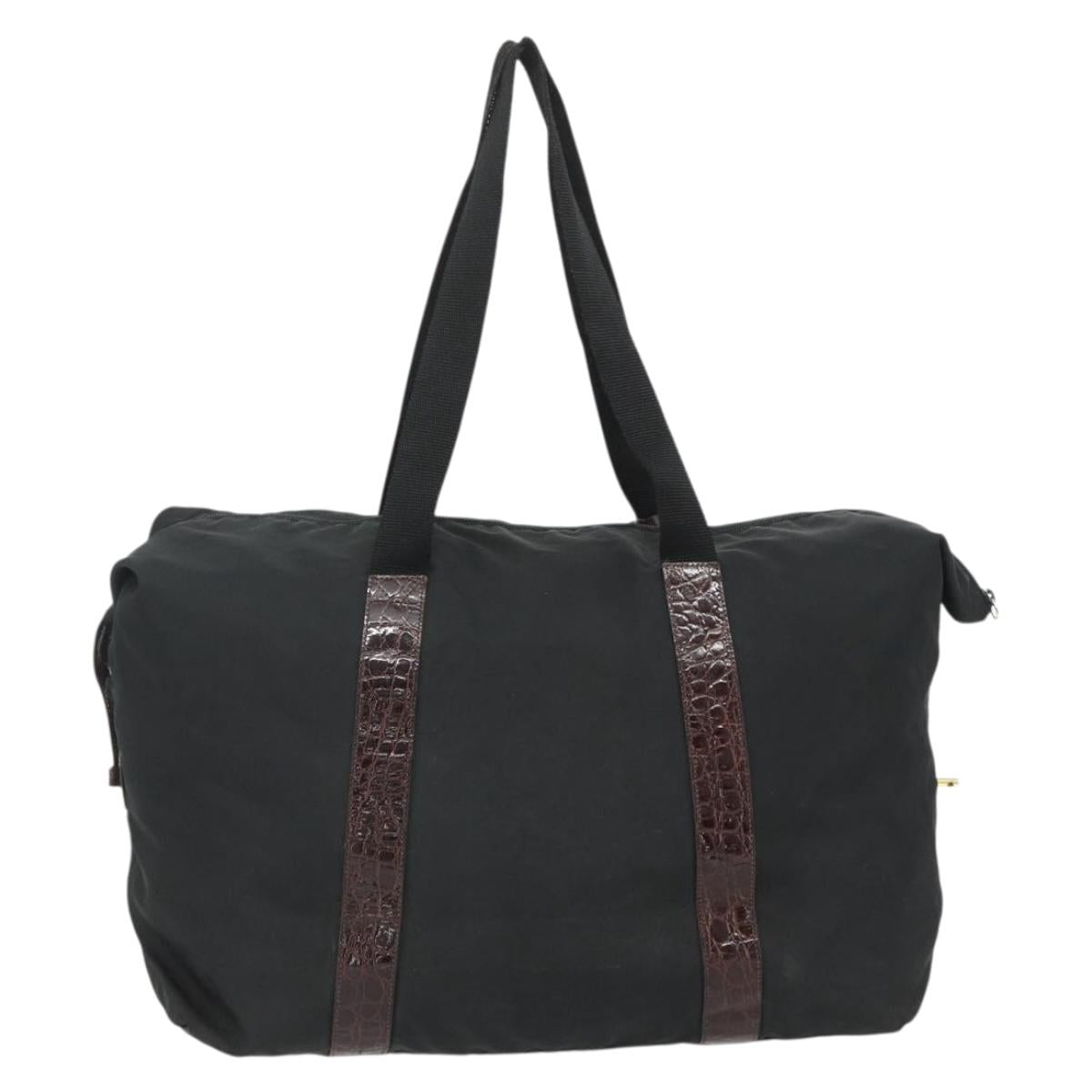 PRADA Boston Bag Nylon Black Gold Auth 176251