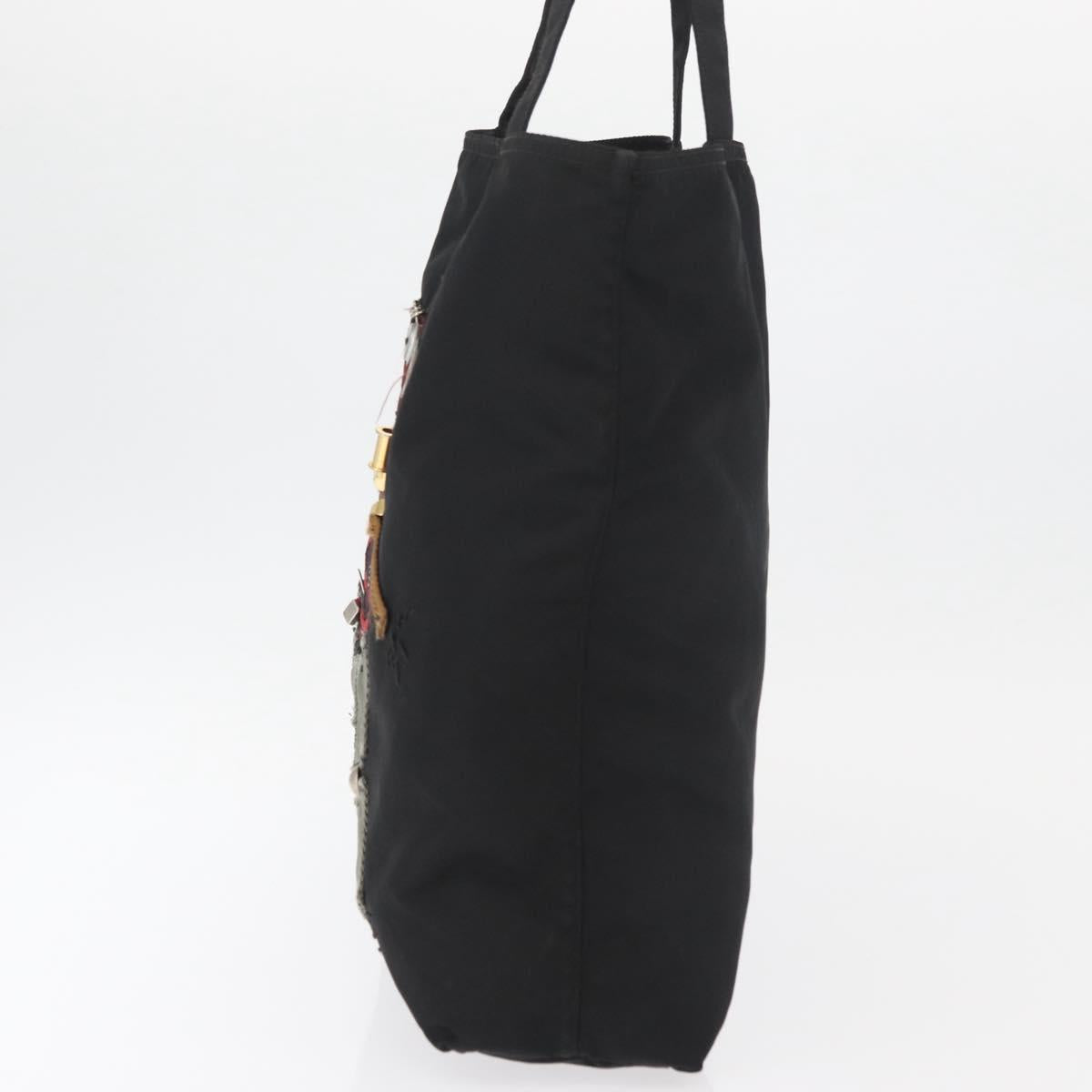 PRADA Robot Tote Bag Nylon Black Silver Auth 176252