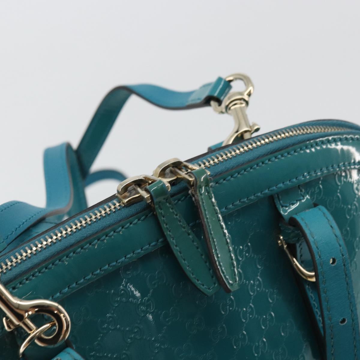GUCCI Micro GG Canvas Bag Patent Leather 2way Turquoise Blue 309617 Auth 176255