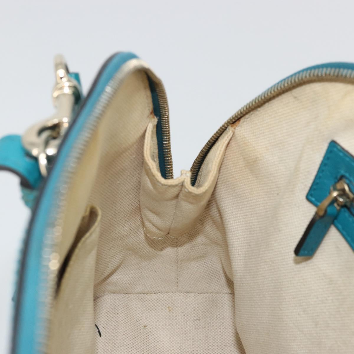 GUCCI Micro GG Canvas Bag Patent Leather 2way Turquoise Blue 309617 Auth 176255