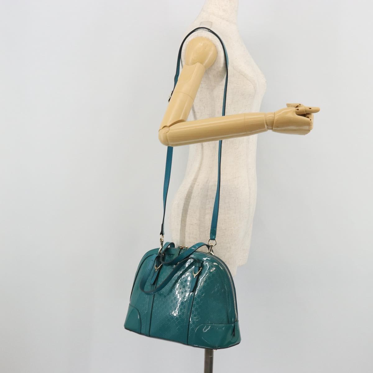 GUCCI Micro GG Canvas Bag Patent Leather 2way Turquoise Blue 309617 Auth 176255
