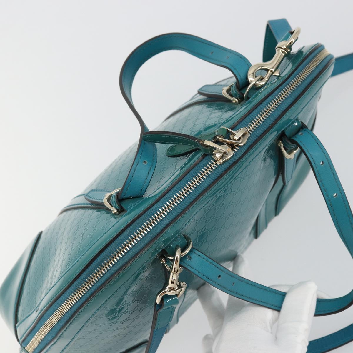 GUCCI Micro GG Canvas Bag Patent Leather 2way Turquoise Blue 309617 Auth 176255