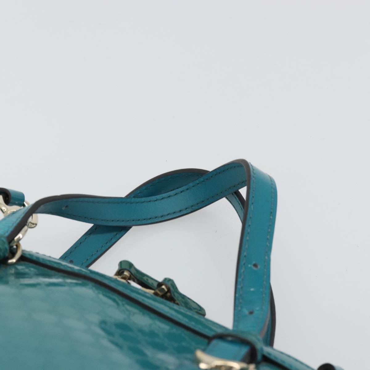 GUCCI Micro GG Canvas Bag Patent Leather 2way Turquoise Blue 309617 Auth 176255