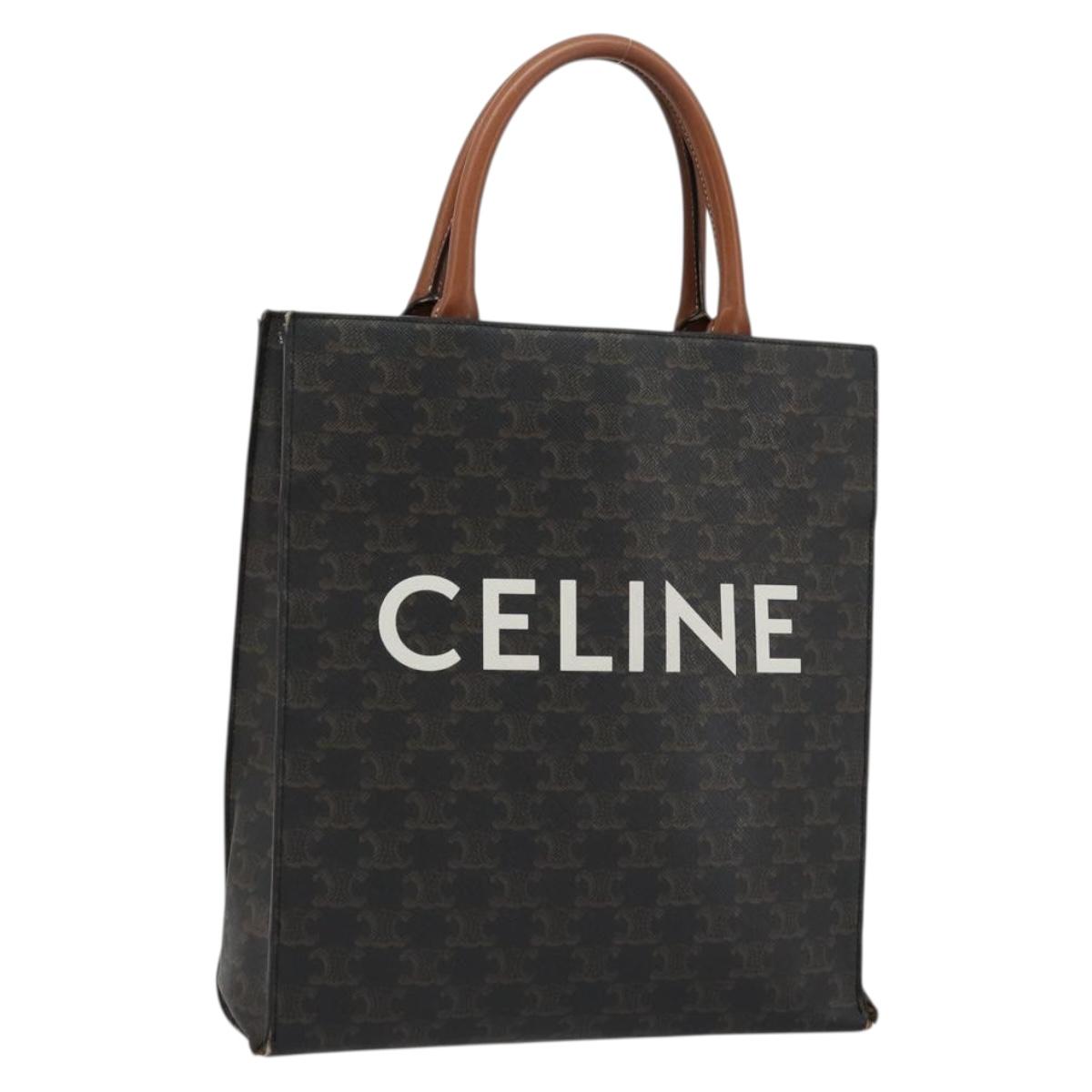 CELINE Triomphe Canvas Vertical Cabas Tote Bag PVC Dark Brown Gold Auth 176256