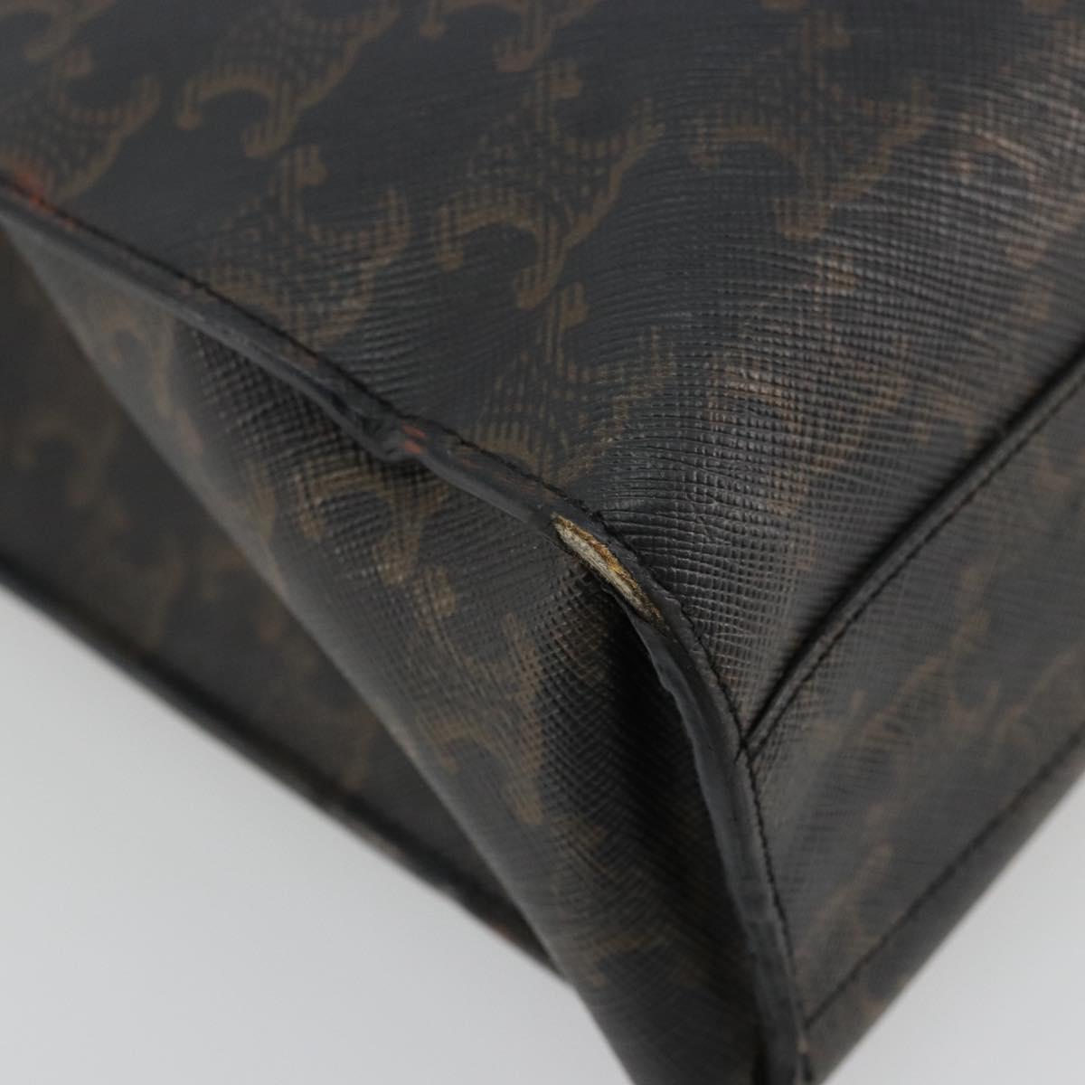 CELINE Triomphe Canvas Vertical Cabas Tote Bag PVC Dark Brown Gold Auth 176256