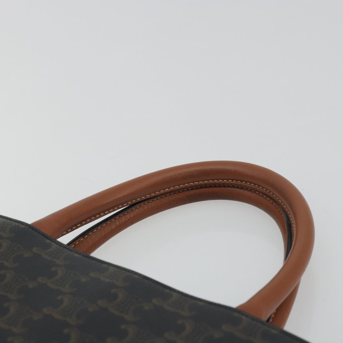 CELINE Triomphe Canvas Vertical Cabas Tote Bag PVC Dark Brown Gold Auth 176256
