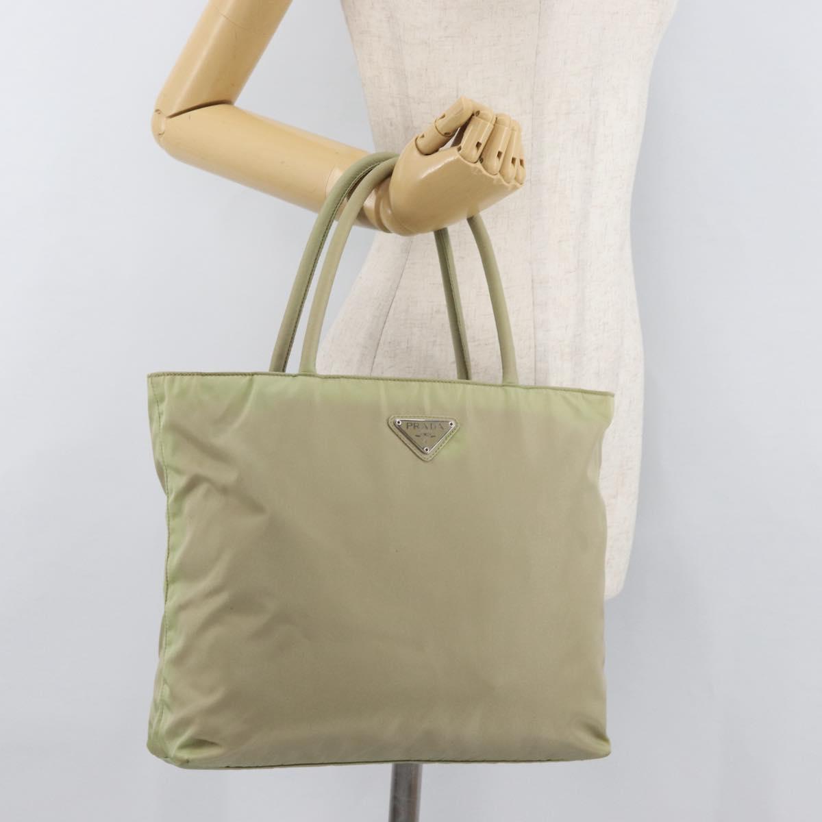 PRADA Hand Bag Nylon Green Silver Auth 176258