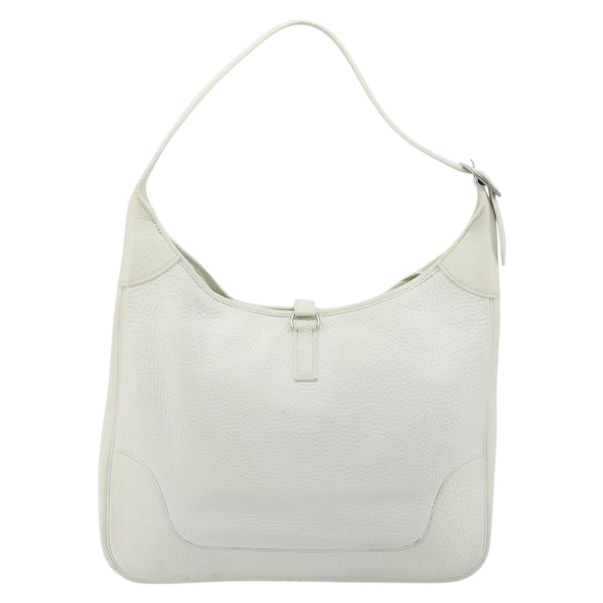 HERMES Trim 35 Shoulder Bag Togo leather White Silver Auth 176262A