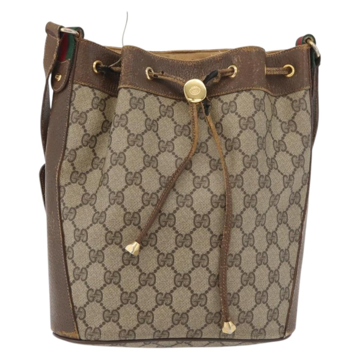 GUCCI GG Supreme Web Sherry Line Bag PVC Beige Gold 72 02 034 Auth 176268