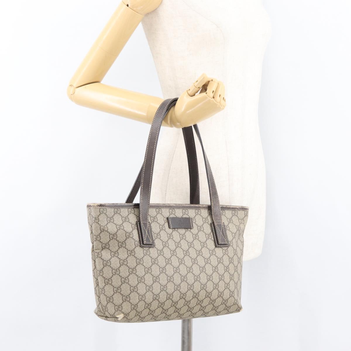 GUCCI GG Supreme Tote Bag PVC Beige Silver 211138 Auth 176269