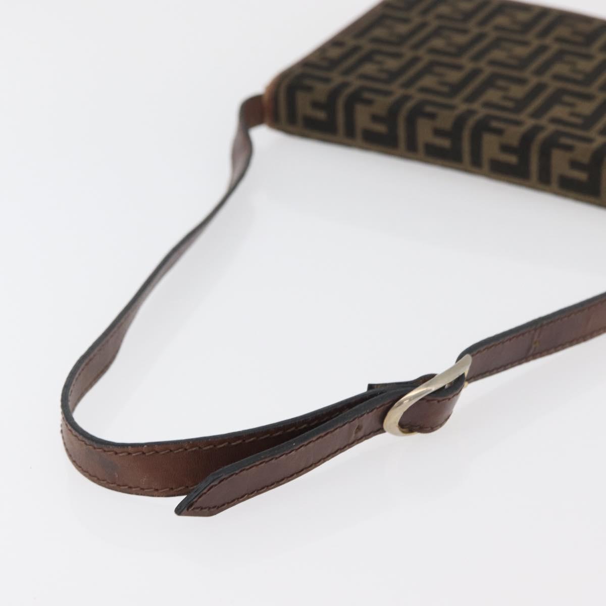 FENDI Zucca Canvas Shoulder Bag Black Brown Auth 176273