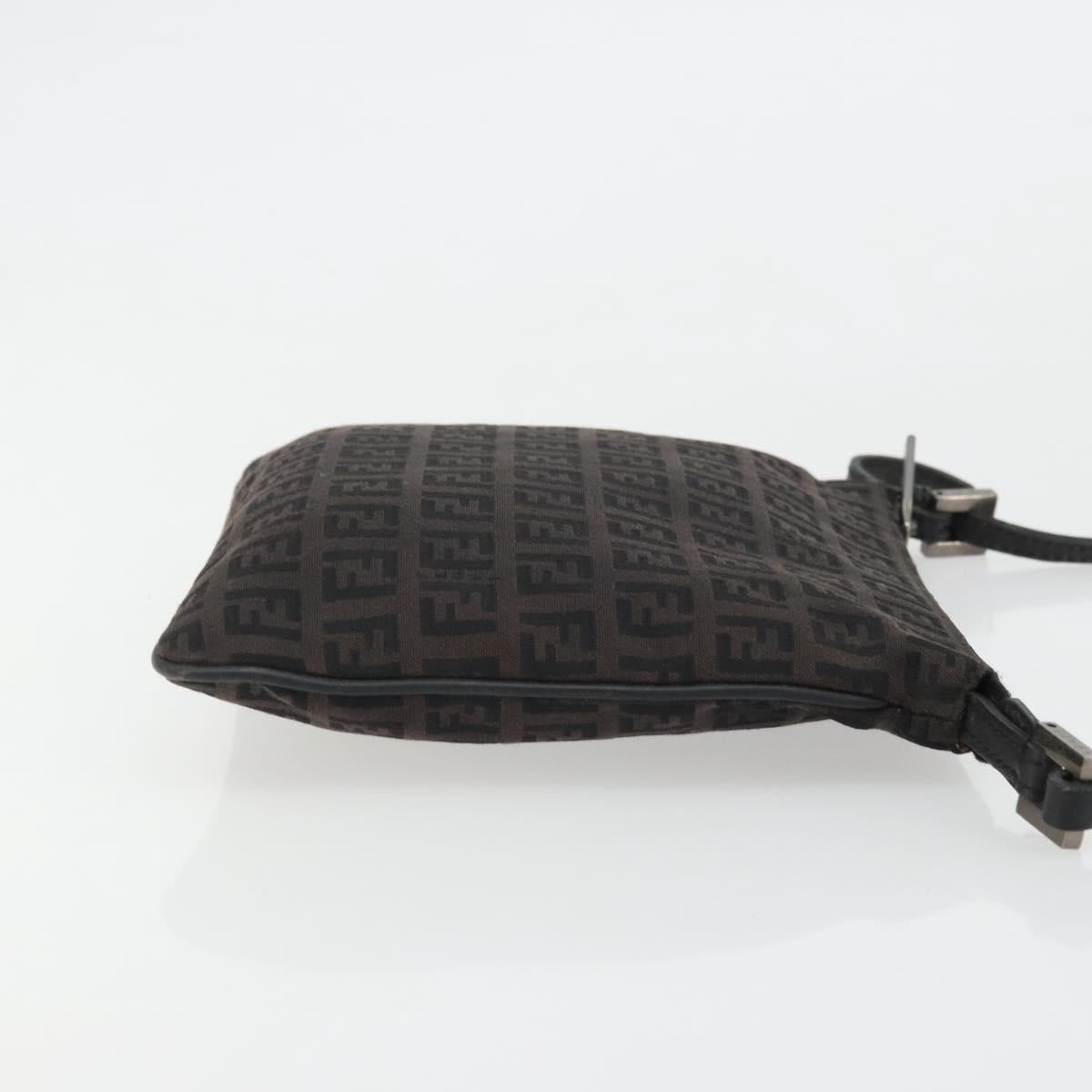 FENDI Zucchino Canvas Shoulder Bag Silver Black Auth 176275
