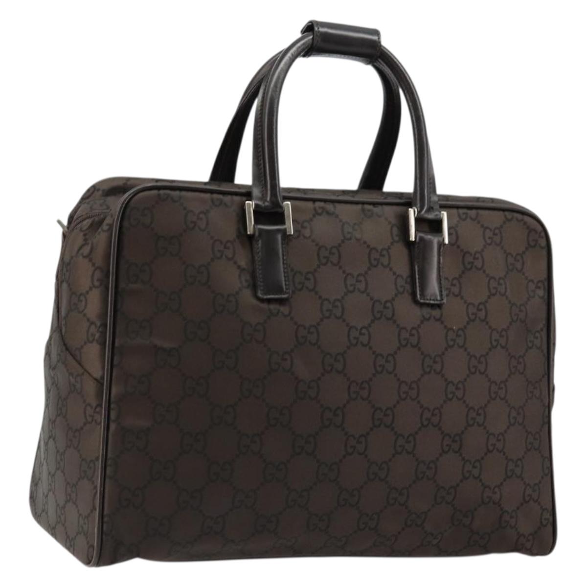 GUCCI GG Canvas Hand Bag Nylon Brown Silver 012 0355 Auth 176286A