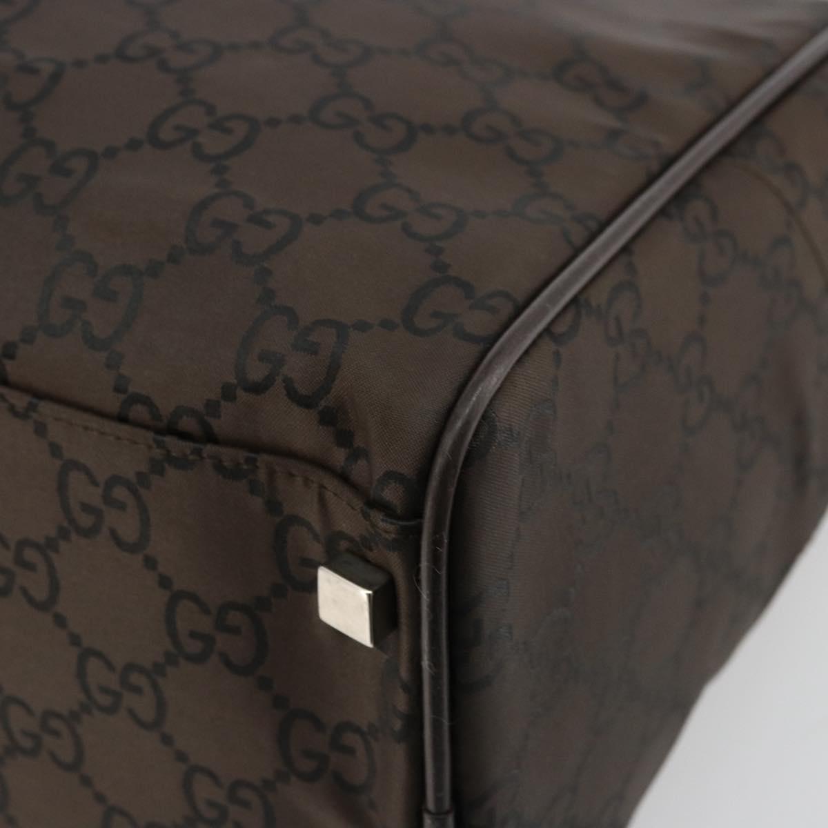 GUCCI GG Canvas Hand Bag Nylon Brown Silver 012 0355 Auth 176286A