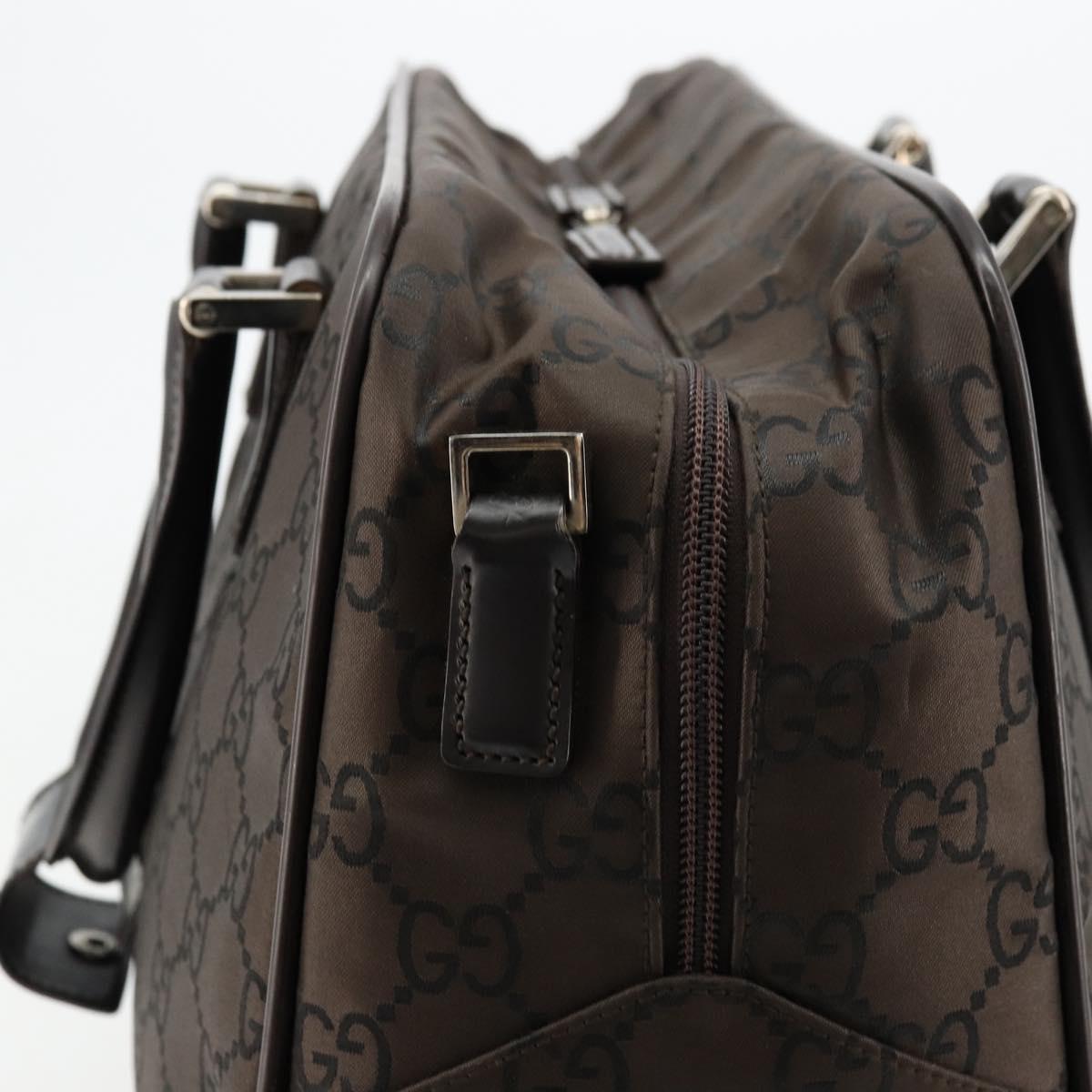 GUCCI GG Canvas Hand Bag Nylon Brown Silver 012 0355 Auth 176286A