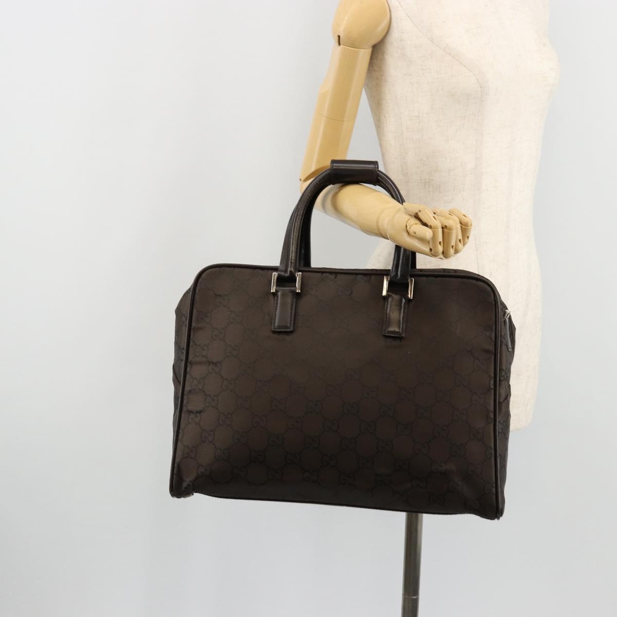 GUCCI GG Canvas Hand Bag Nylon Brown Silver 012 0355 Auth 176286A
