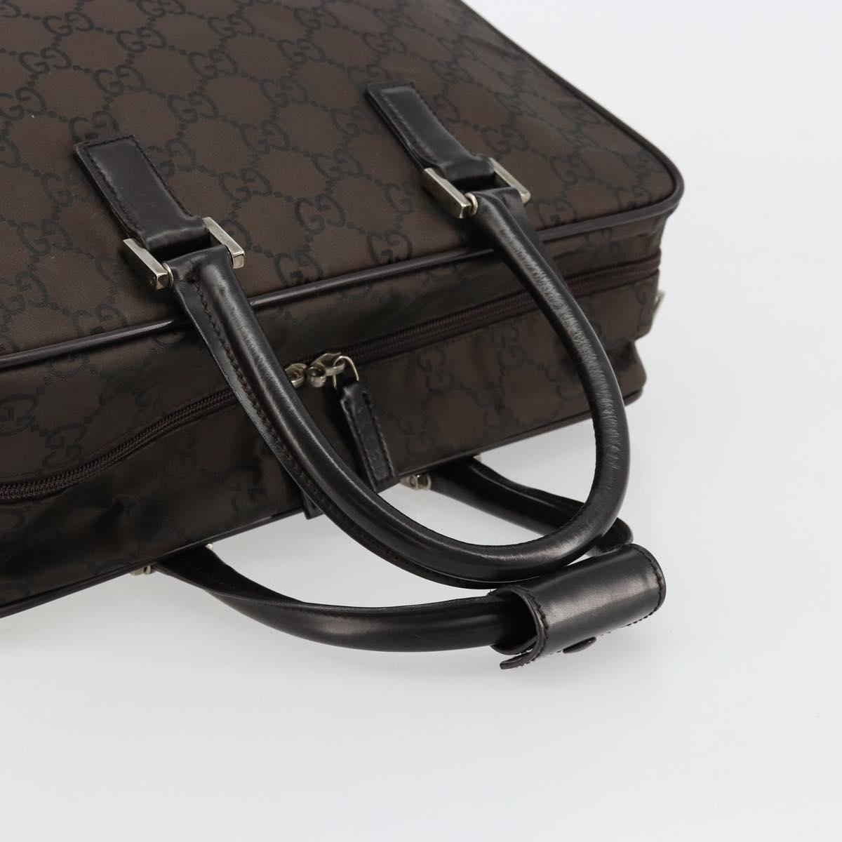 GUCCI GG Canvas Hand Bag Nylon Brown Silver 012 0355 Auth 176286A
