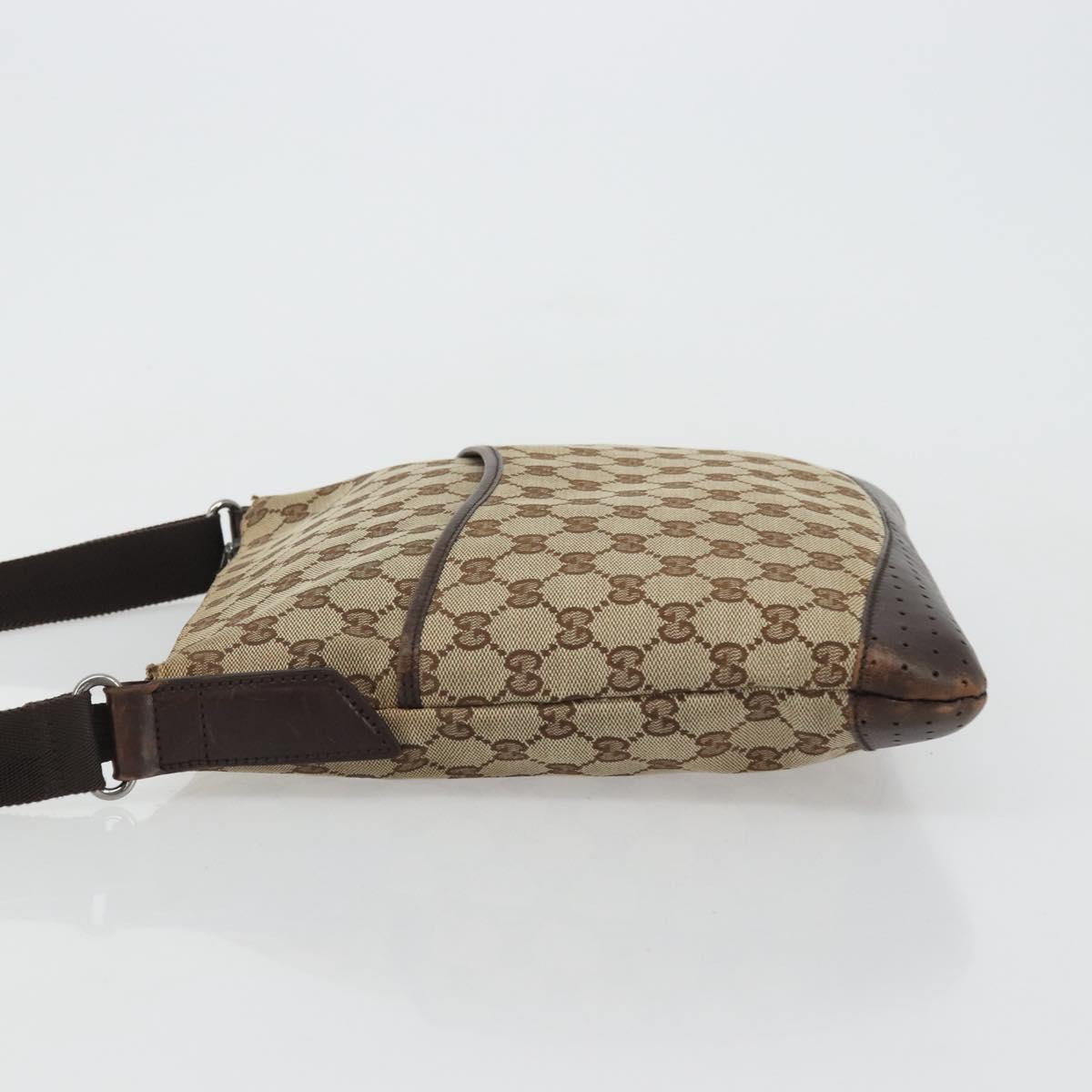 GUCCI GG Canvas Shoulder Bag Beige Silver 145857 Auth 176293