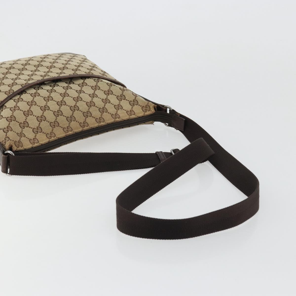 GUCCI GG Canvas Shoulder Bag Beige Silver 145857 Auth 176293