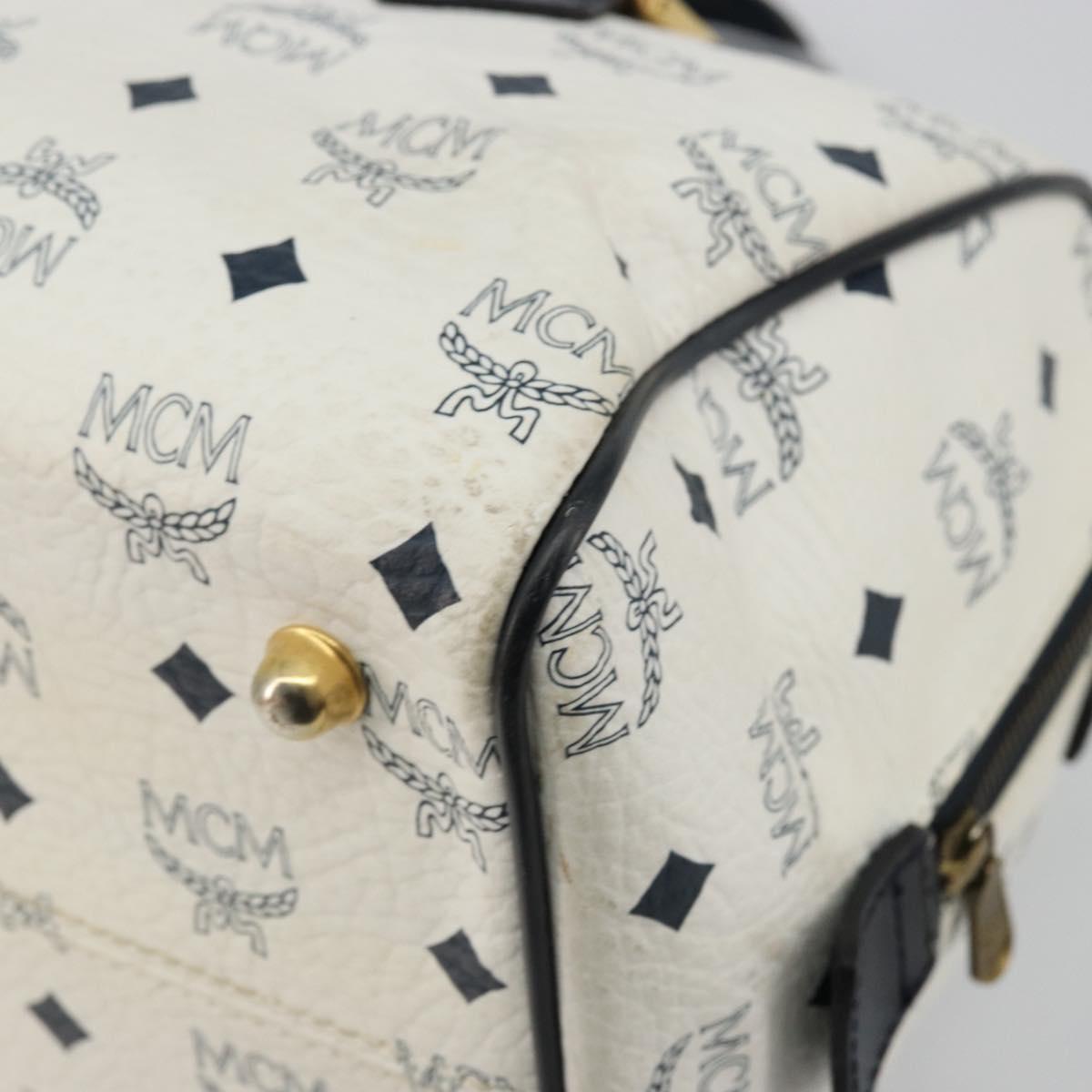 MCM Vicetos Logogram Hand Bag PVC Leather White Gold Auth 176296