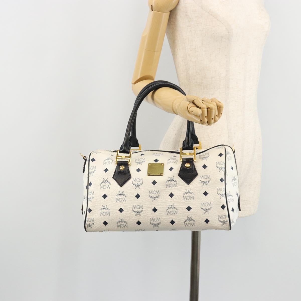 MCM Vicetos Logogram Hand Bag PVC Leather White Gold Auth 176296