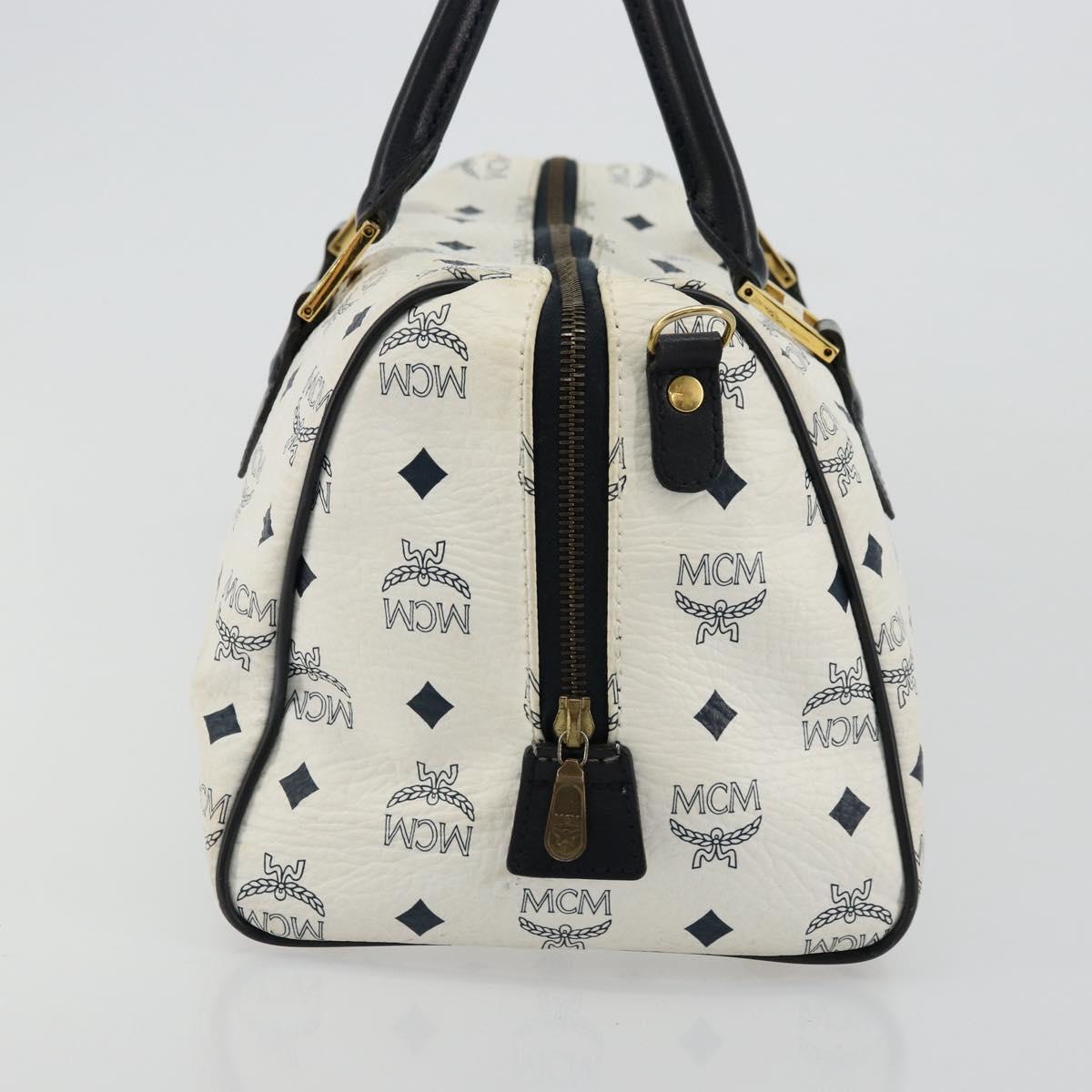 MCM Vicetos Logogram Hand Bag PVC Leather White Gold Auth 176296