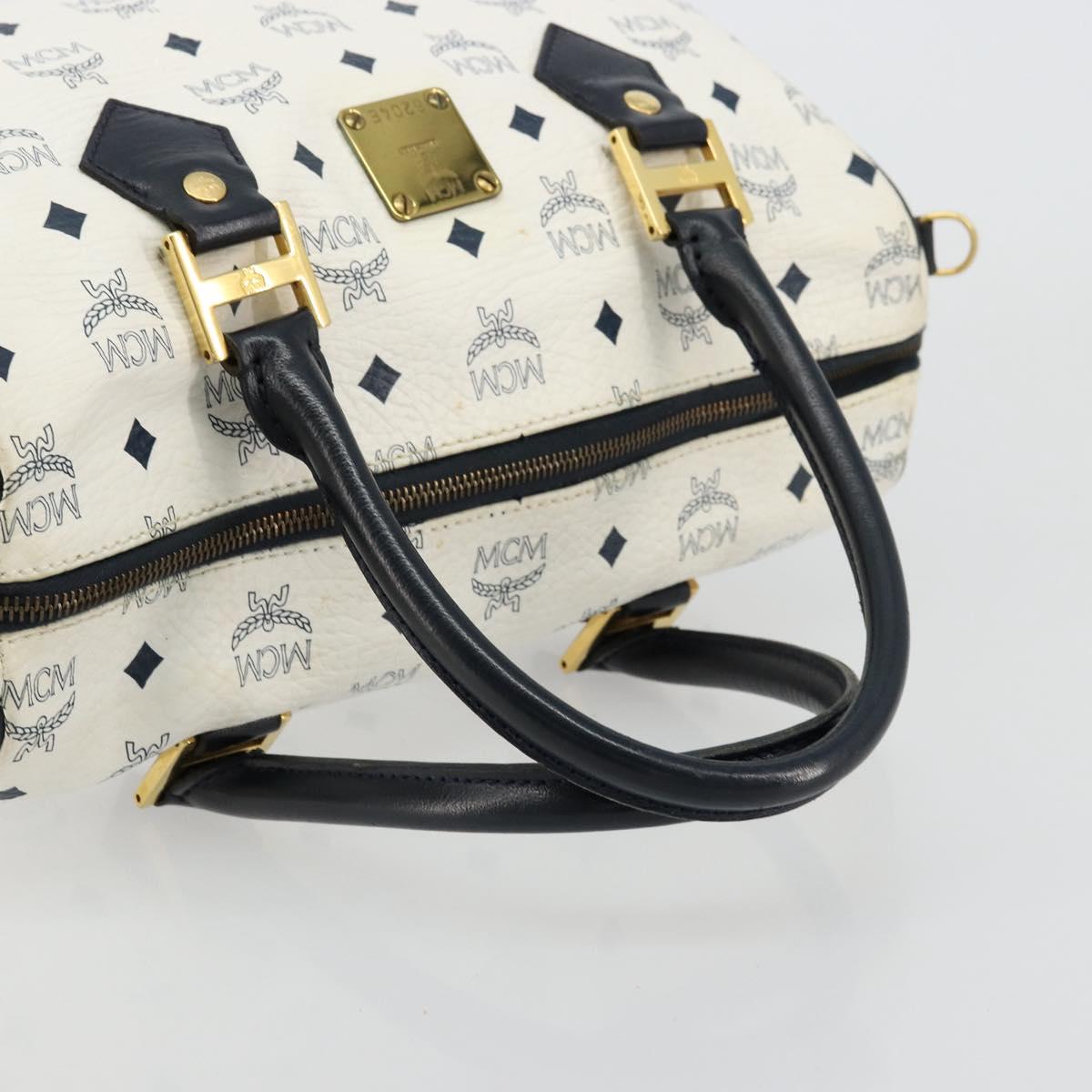 MCM Vicetos Logogram Hand Bag PVC Leather White Gold Auth 176296