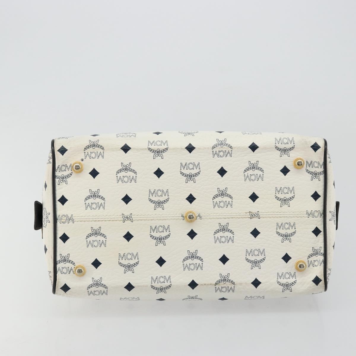 MCM Vicetos Logogram Hand Bag PVC Leather White Gold Auth 176296