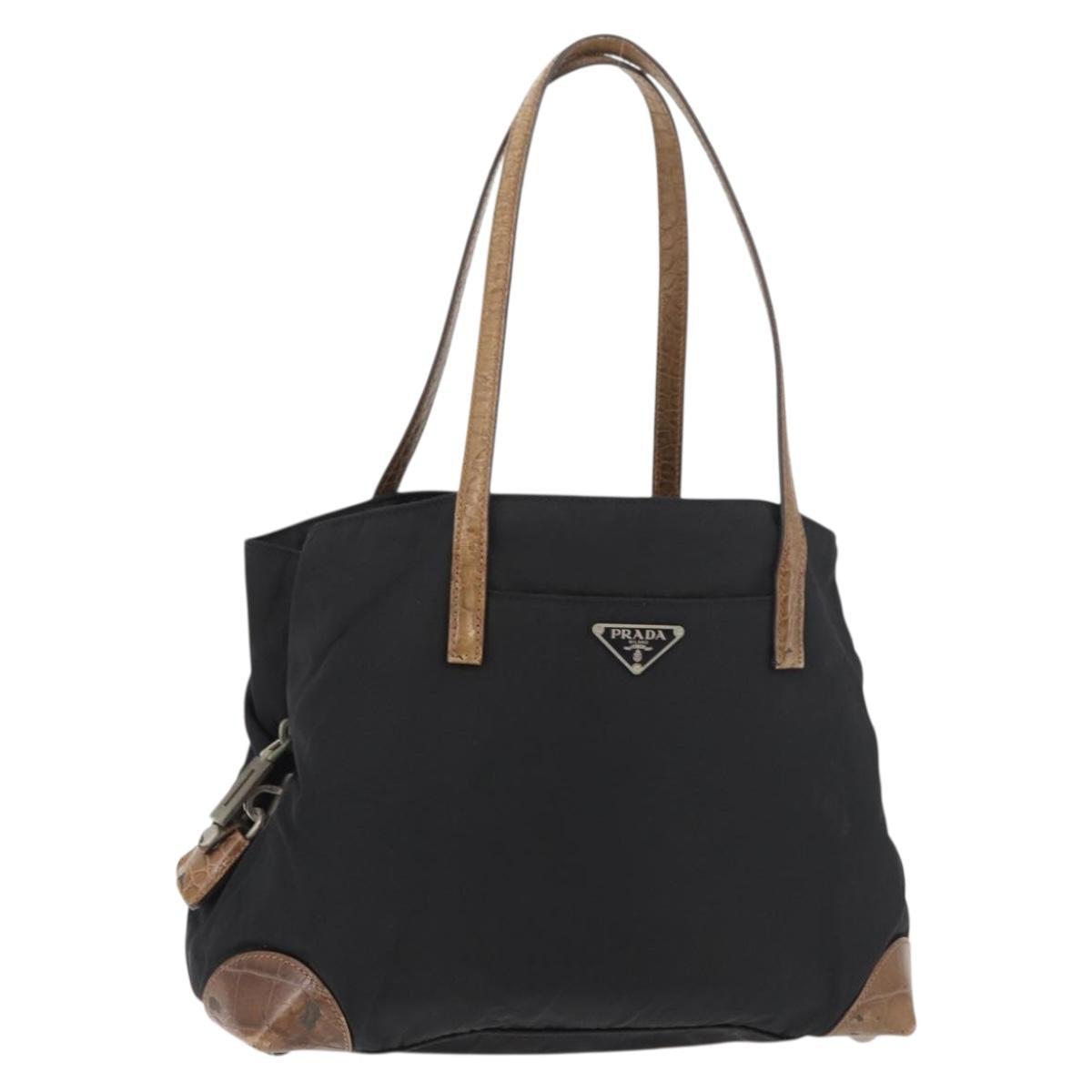 PRADA Tote Bag Nylon Black Silver Auth 176297