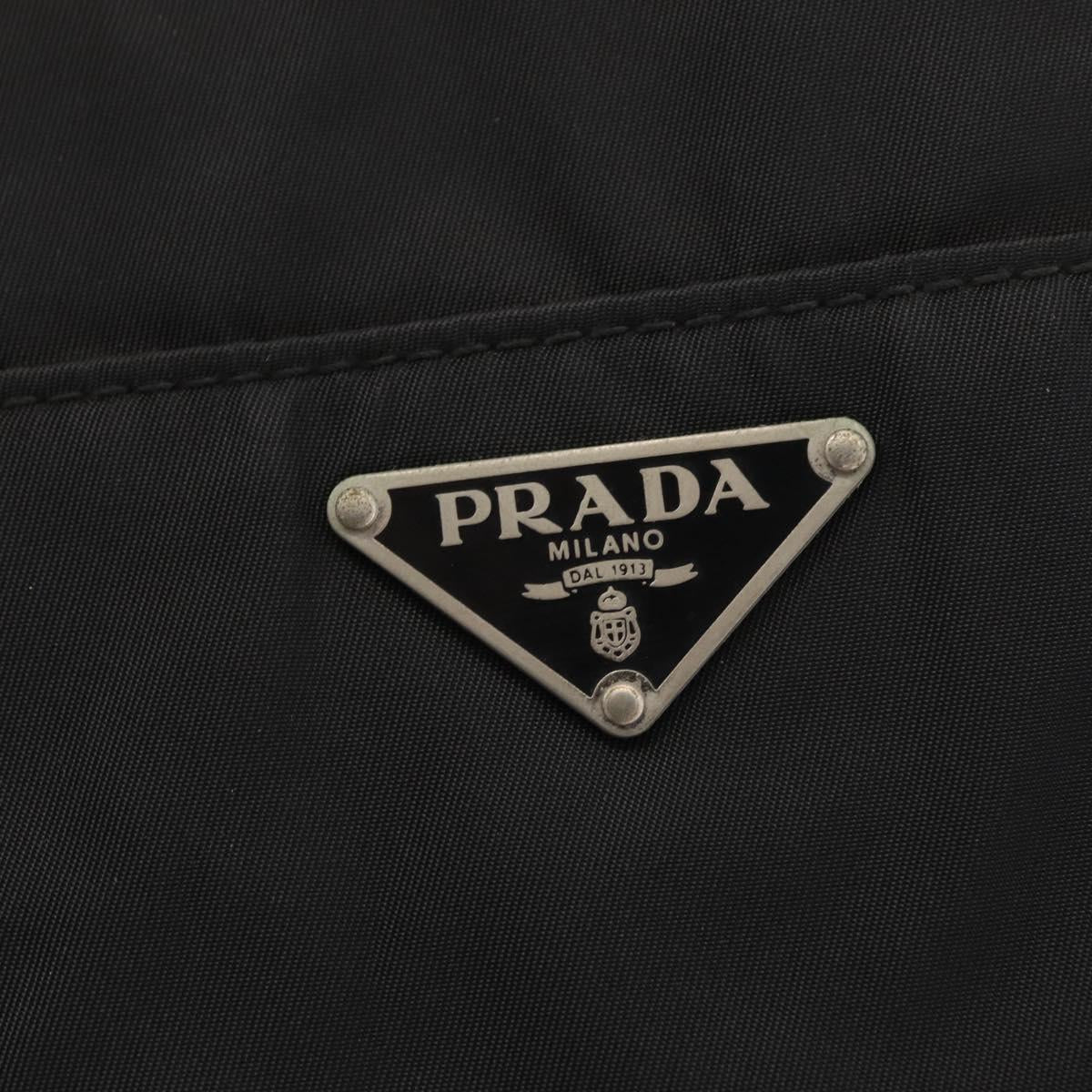 PRADA Tote Bag Nylon Black Silver Auth 176297
