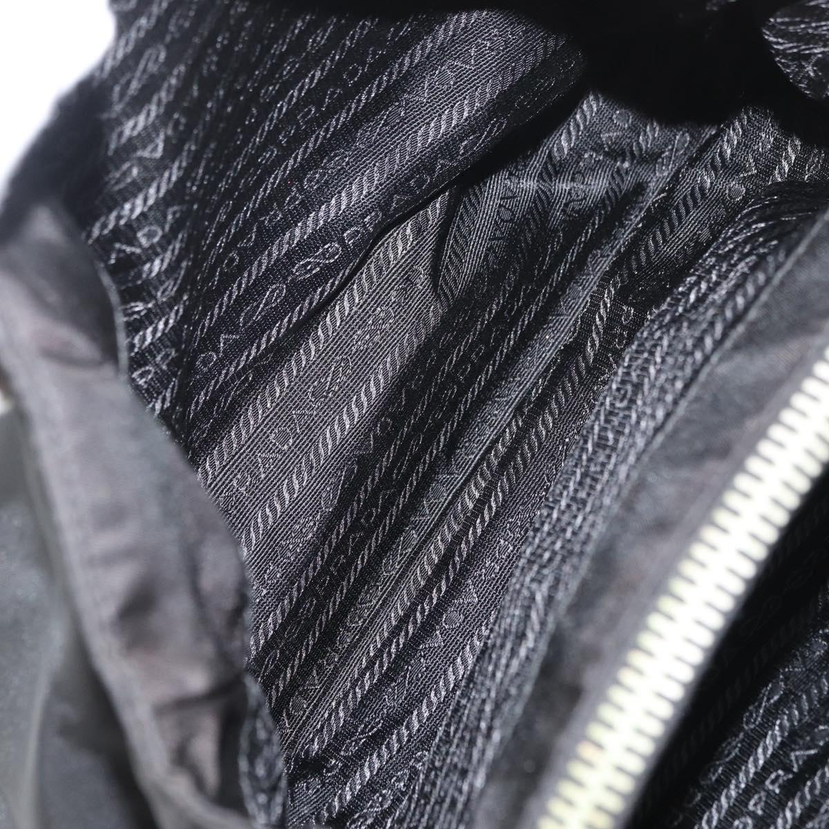 PRADA Tote Bag Nylon Black Silver Auth 176297