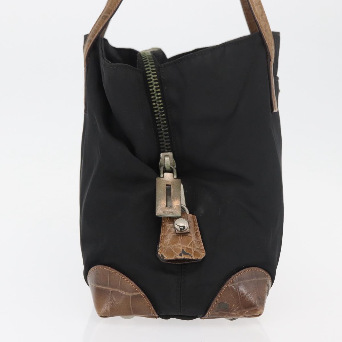 PRADA Tote Bag Nylon Black Silver Auth 176297
