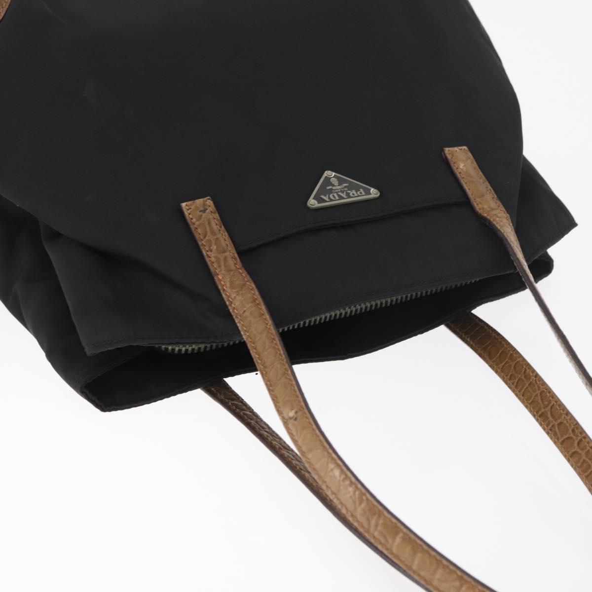 PRADA Tote Bag Nylon Black Silver Auth 176297
