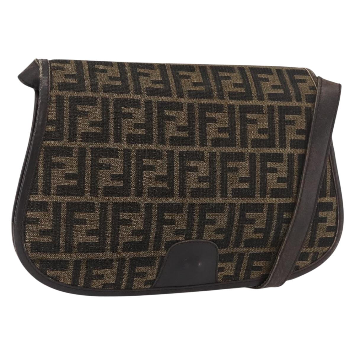 FENDI Zucca Canvas Shoulder Bag Black Brown Auth 176299
