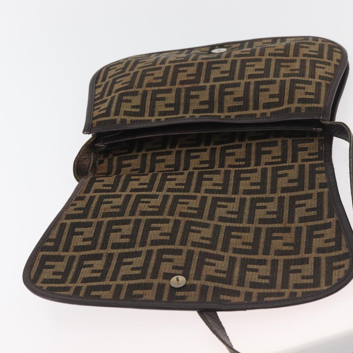 FENDI Zucca Canvas Shoulder Bag Black Brown Auth 176299