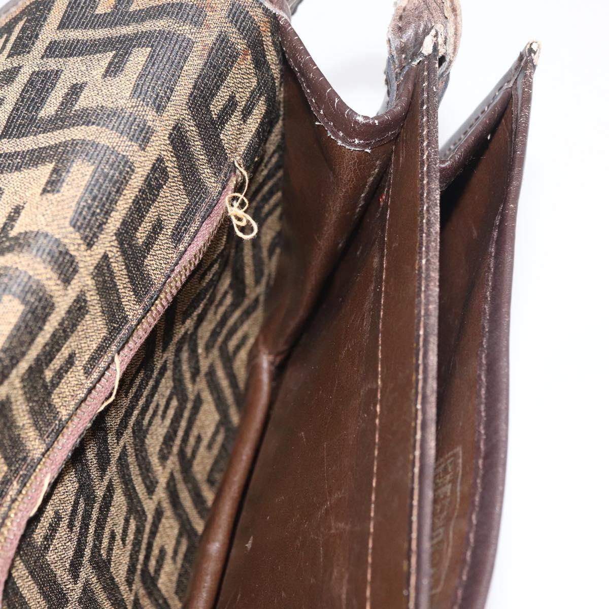FENDI Zucca Canvas Shoulder Bag Black Brown Auth 176299
