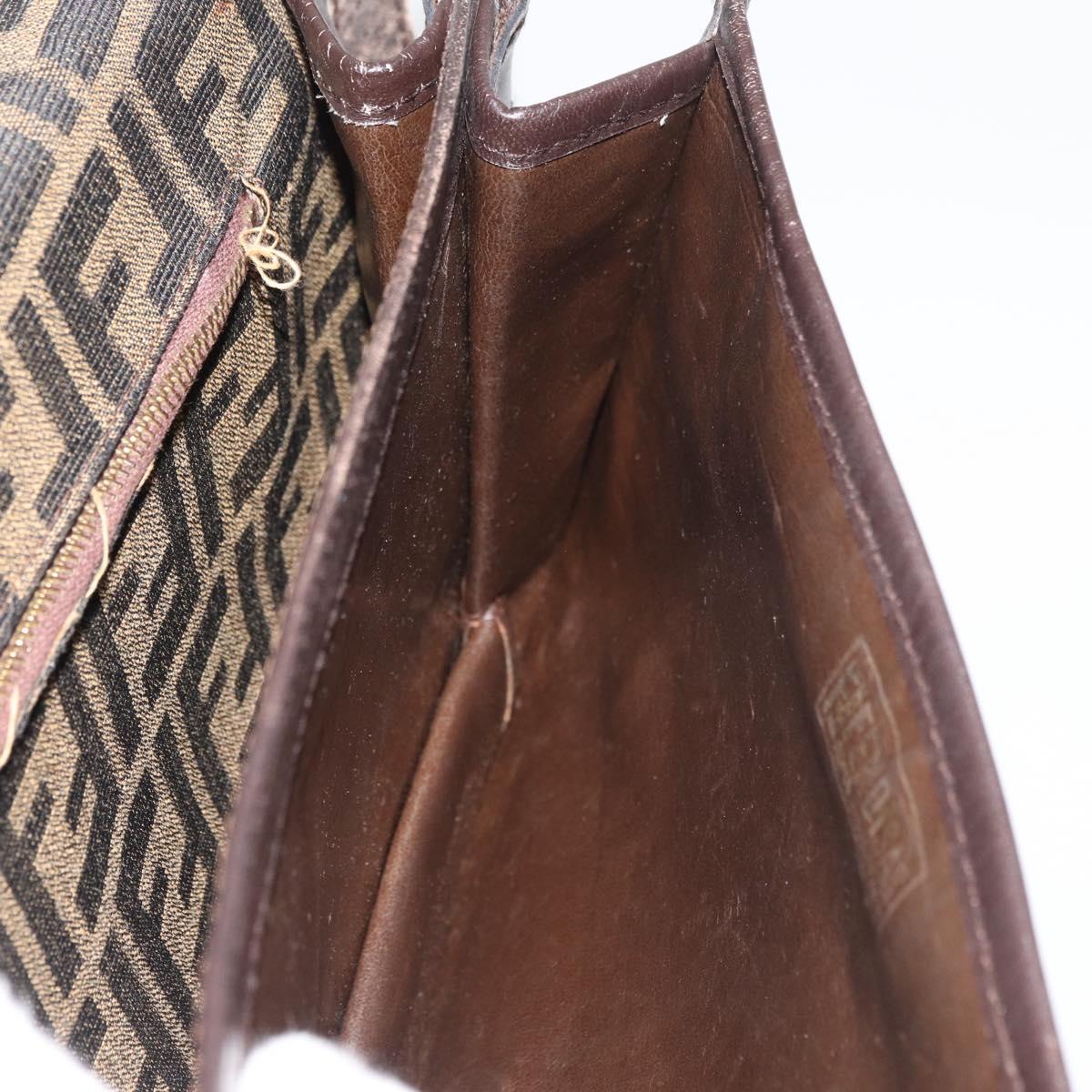 FENDI Zucca Canvas Shoulder Bag Black Brown Auth 176299