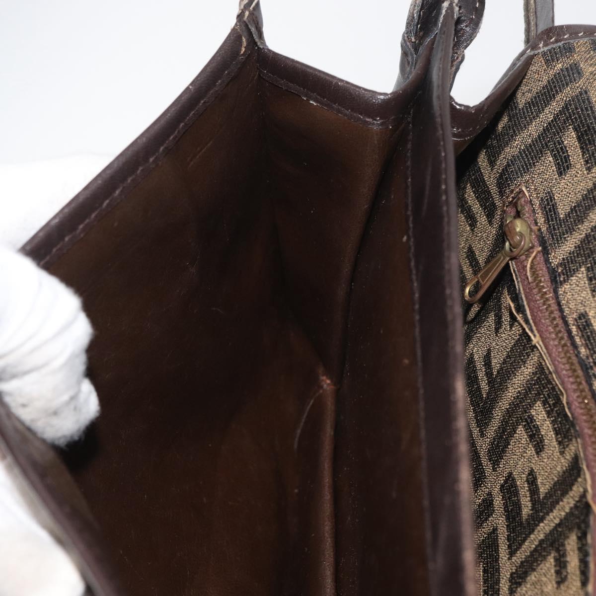 FENDI Zucca Canvas Shoulder Bag Black Brown Auth 176299
