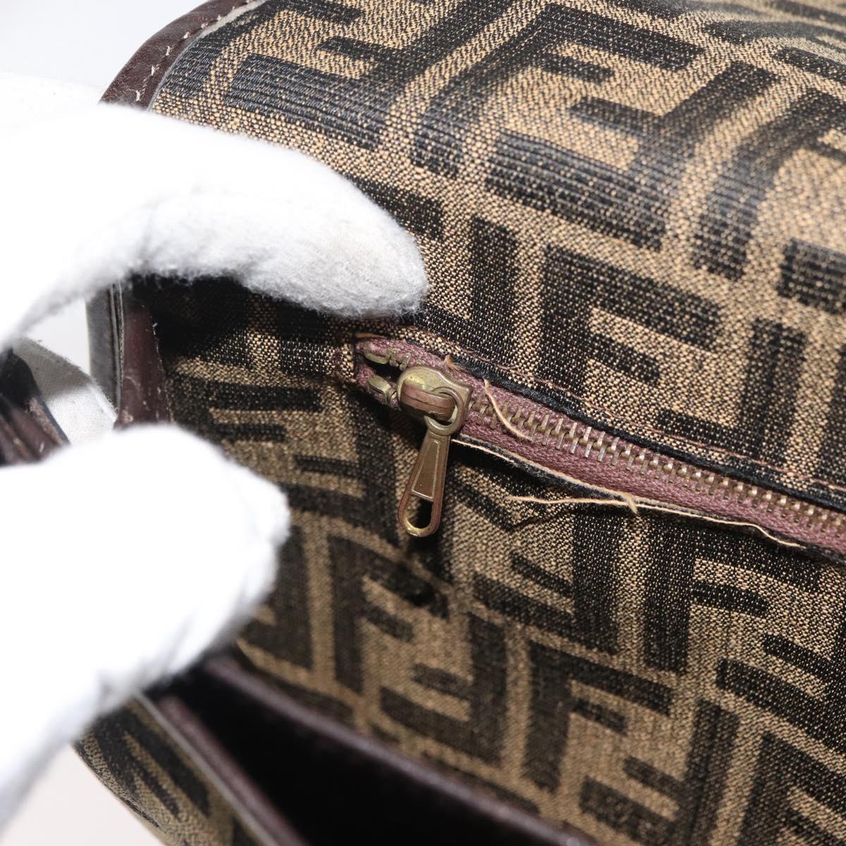 FENDI Zucca Canvas Shoulder Bag Black Brown Auth 176299
