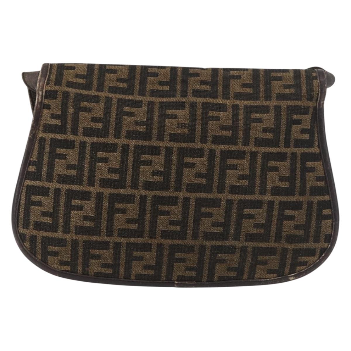 FENDI Zucca Canvas Shoulder Bag Black Brown Auth 176299