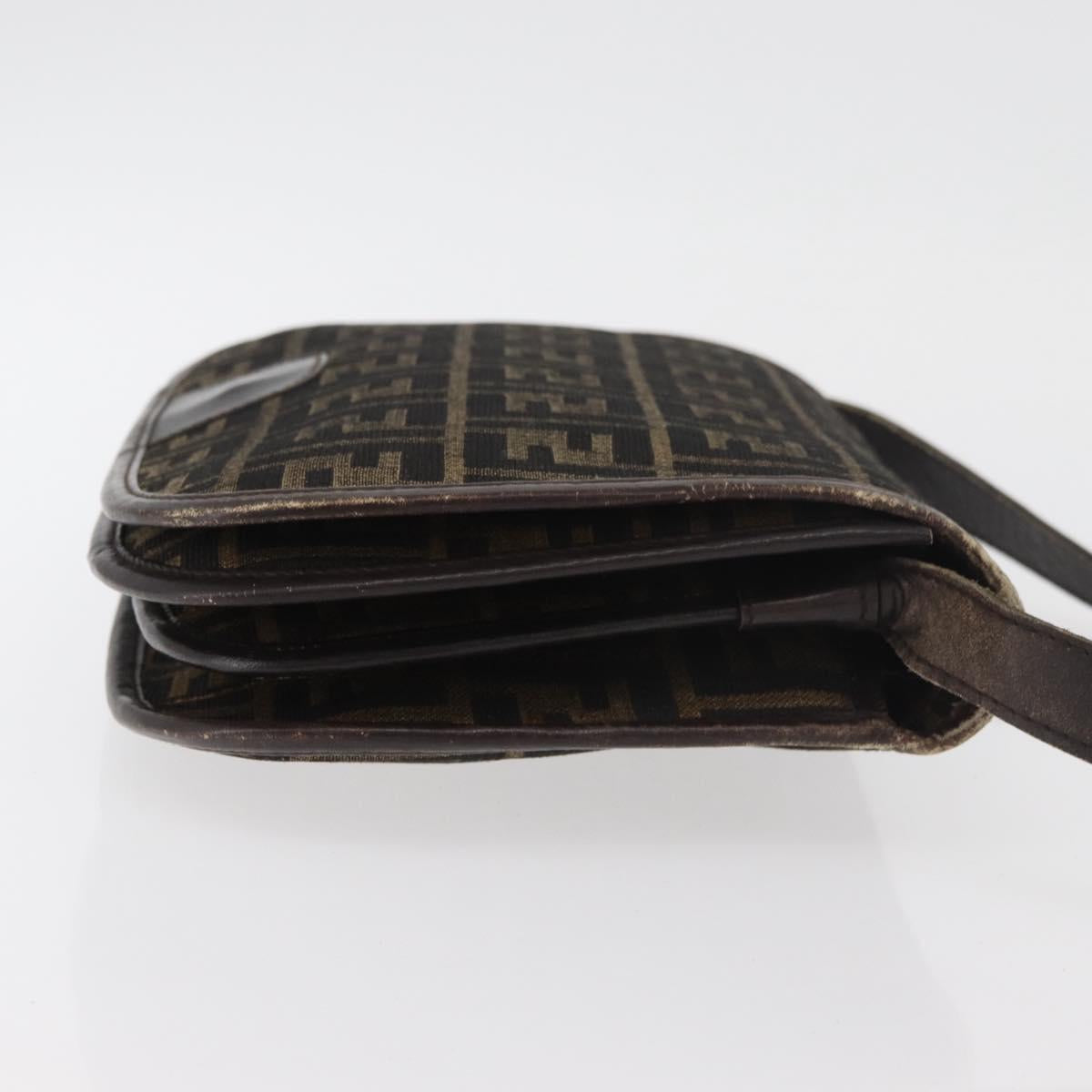FENDI Zucca Canvas Shoulder Bag Black Brown Auth 176299
