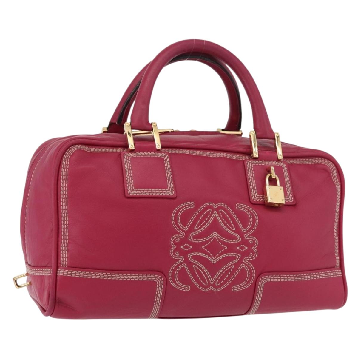 LOEWE Anagram Americana 28 Hand Bag Leather Pink Gold Auth 176302A