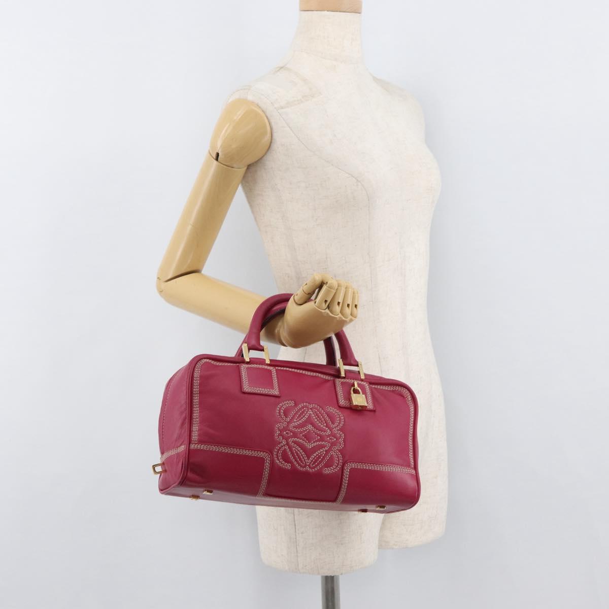 LOEWE Anagram Americana 28 Hand Bag Leather Pink Gold Auth 176302A