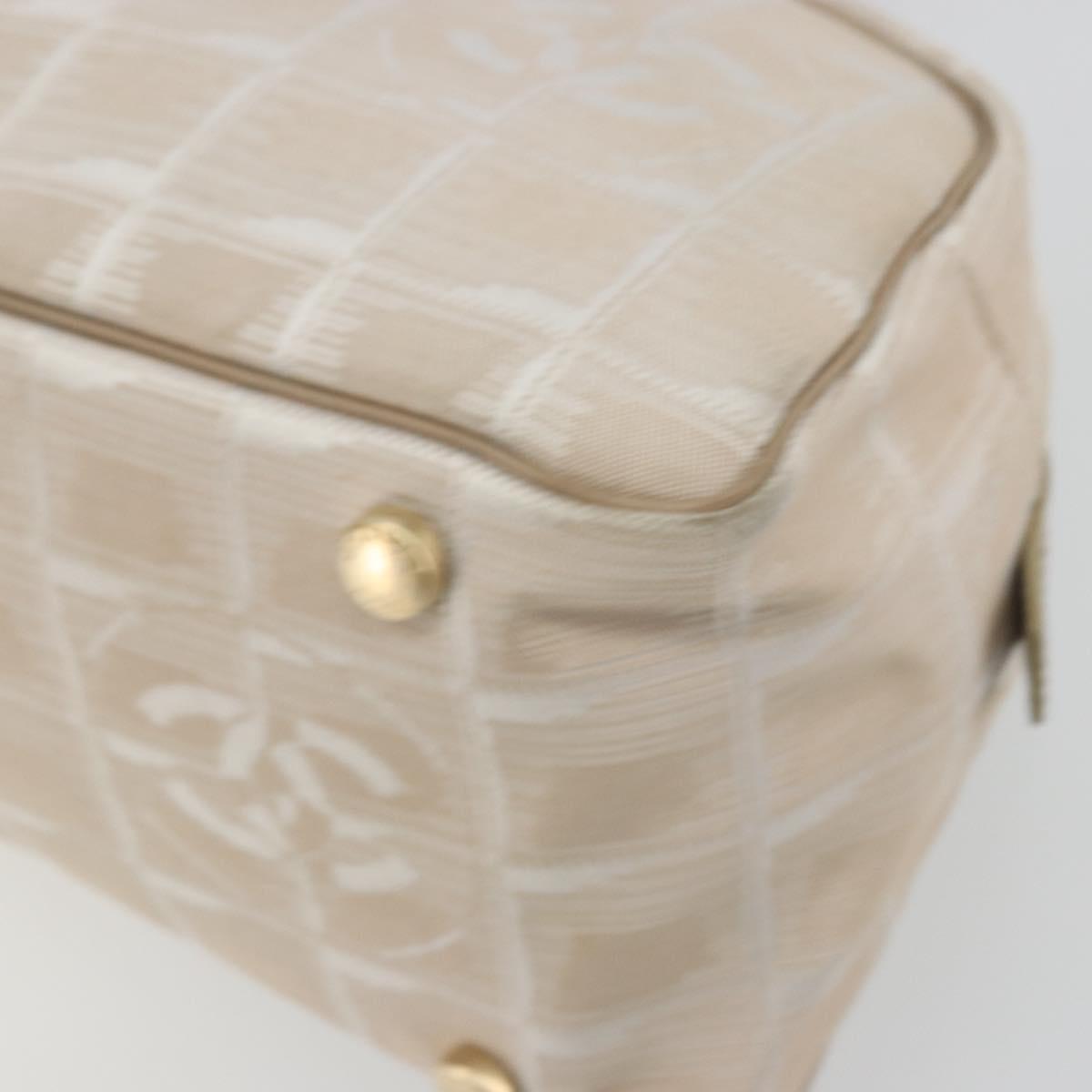 CHANEL New Travel Line Hand Bag Nylon Ivory Gold CC Auth 176303A