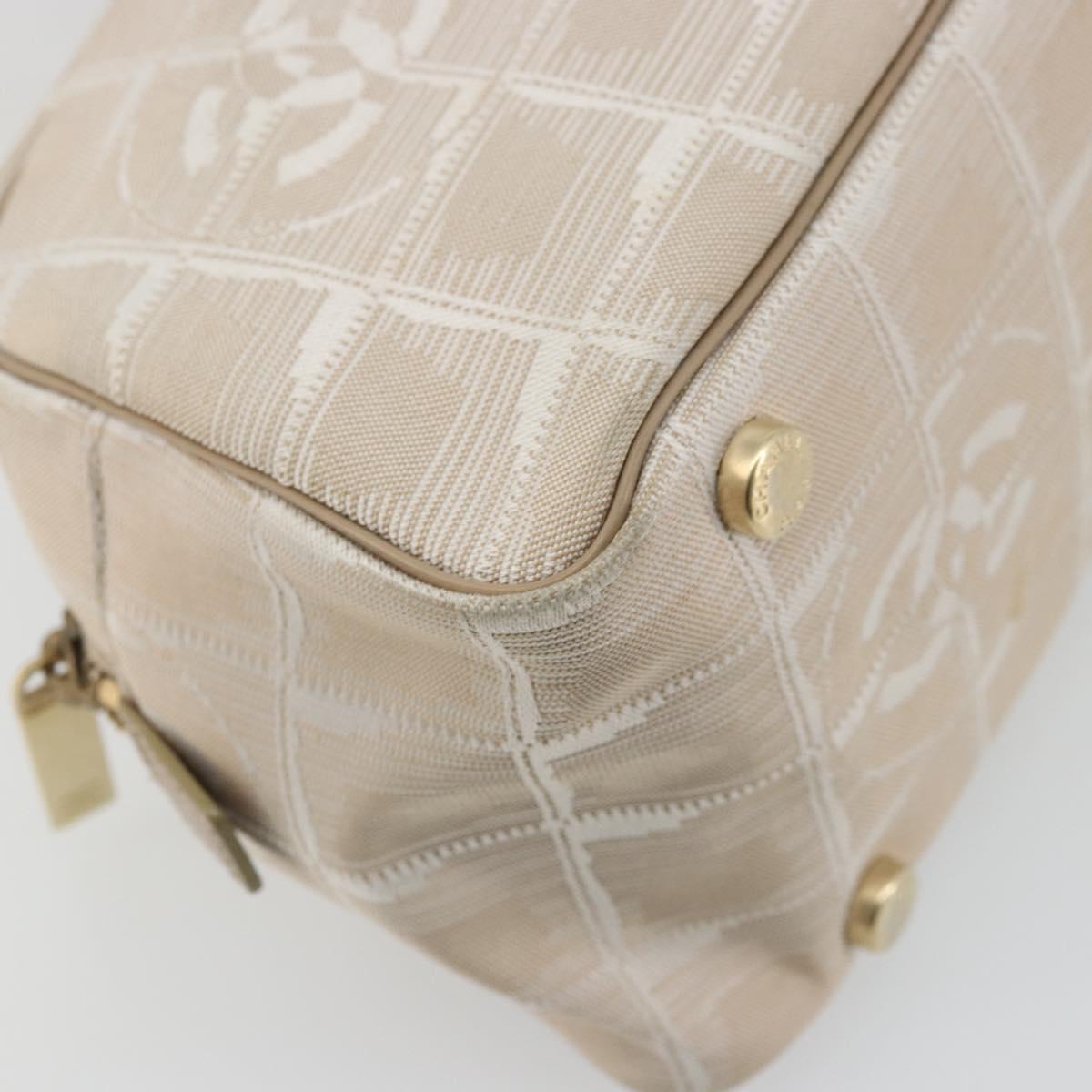 CHANEL New Travel Line Hand Bag Nylon Ivory Gold CC Auth 176303A